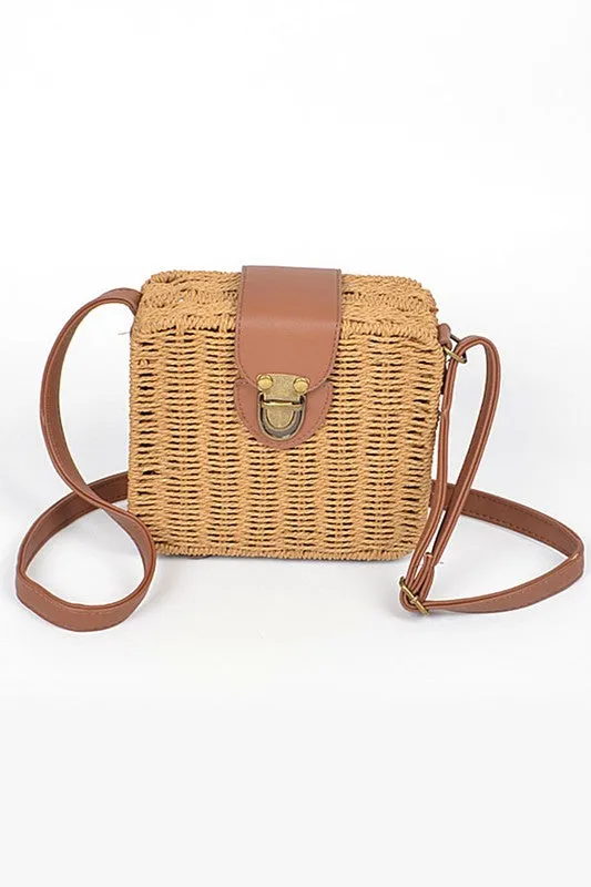Straw Weaved Box Swing Bag