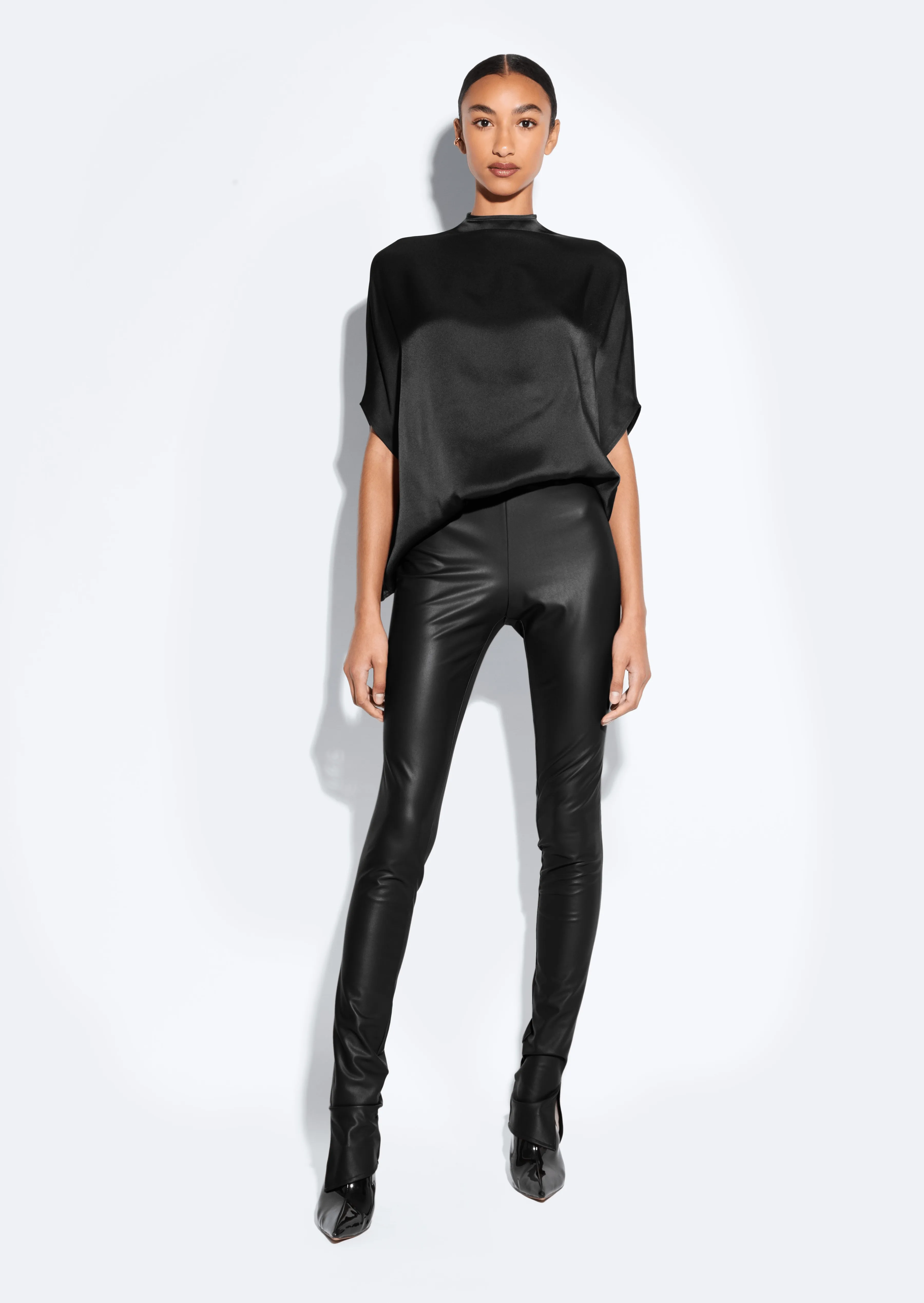 Stretch Faux Leather Split Hem Legging