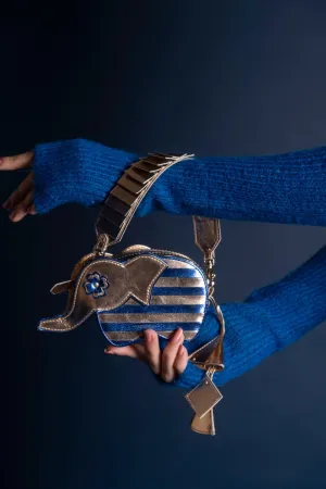 Stripes Hathi Batua- Rosegold And Metallic Blue