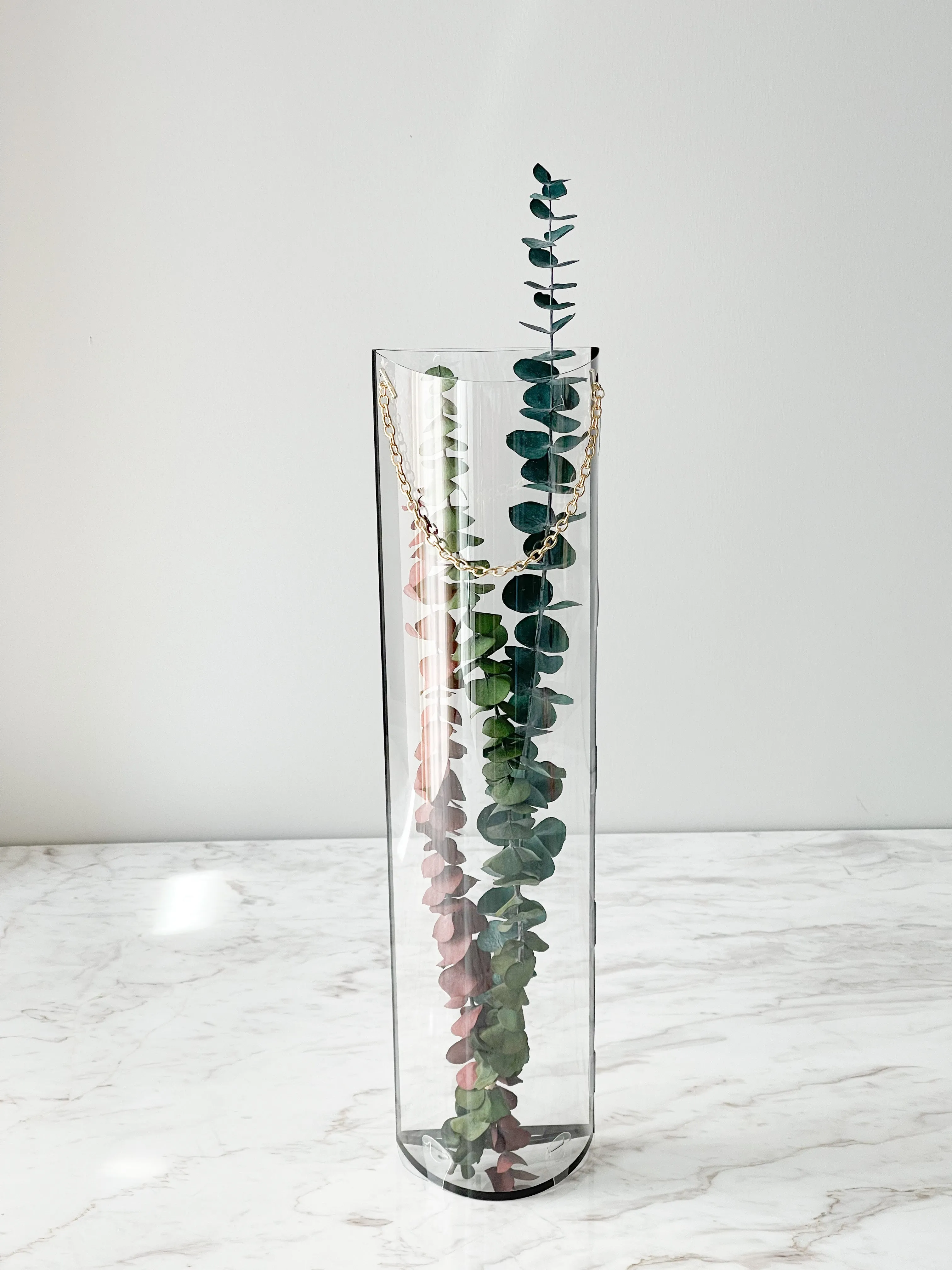 Tall Transparent Flower Box With Colored Trim And Chain