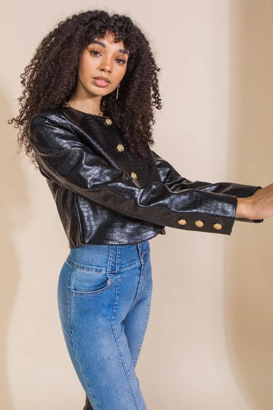 Textured Faux Leather Jacket