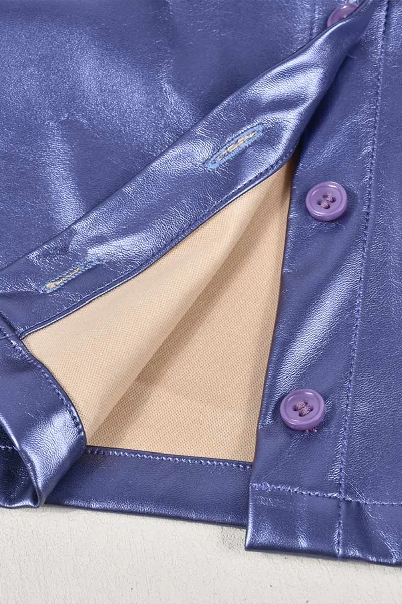 TH877 Collar Faux Leather Crop Top