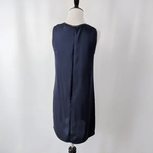 Theory 'Brindina' Navy Leather Trim Silk Shift Dress