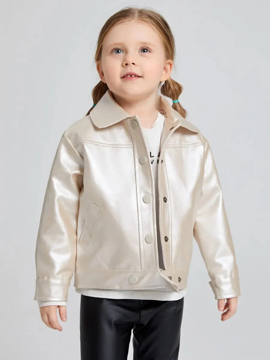 Toddler Girls Button Front PU Leather Jacket