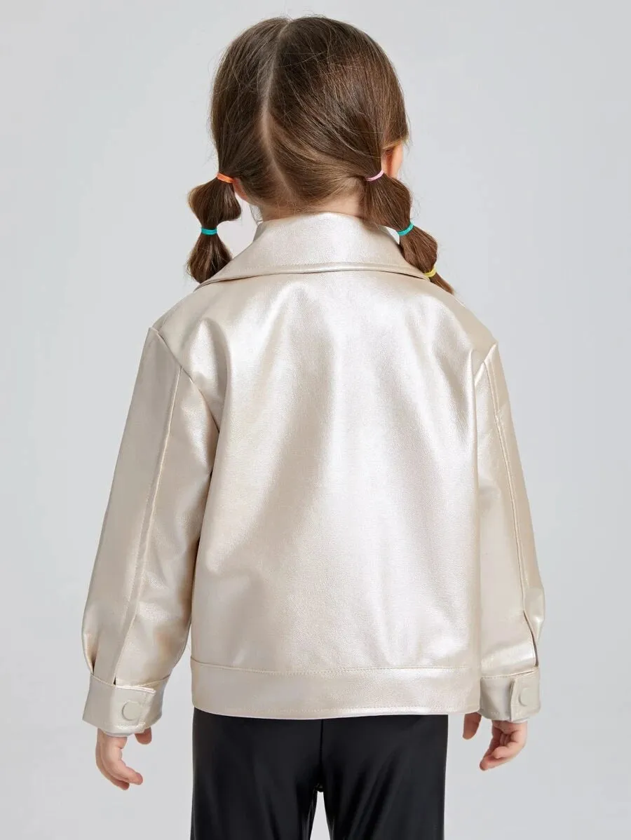 Toddler Girls Button Front PU Leather Jacket