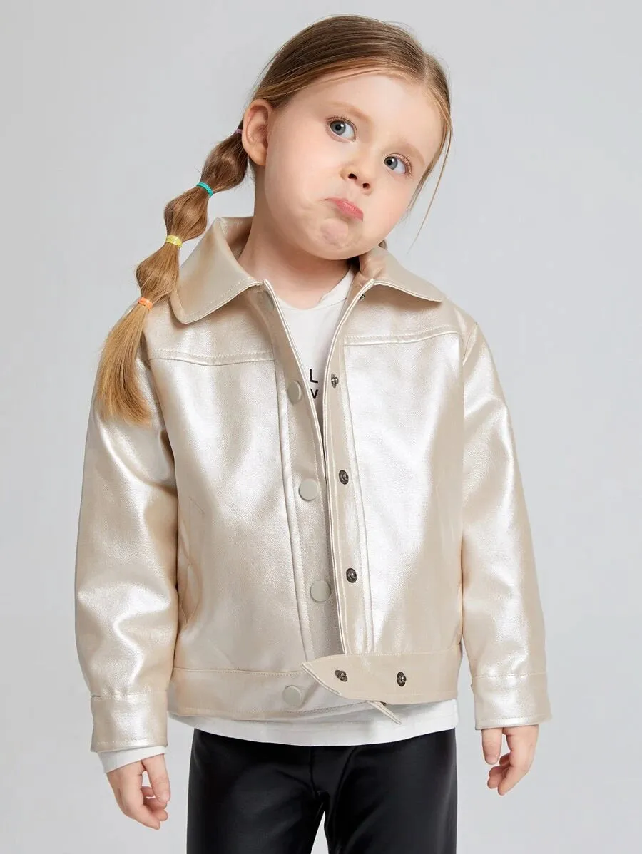 Toddler Girls Button Front PU Leather Jacket