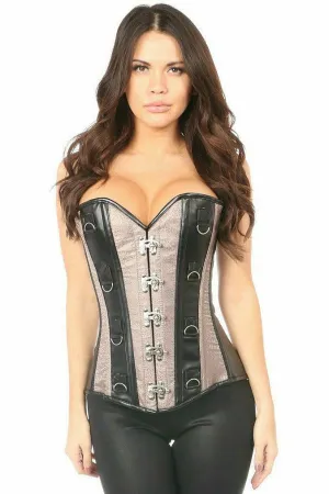 Top Drawer Gunmetal Brocade & Faux Leather Steel Boned Corset