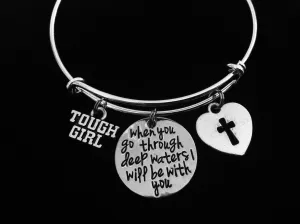 Tough Girl Inspirational Adjustable Bracelet Expandable Silver Charm Bracelet Bangle Cross Gift