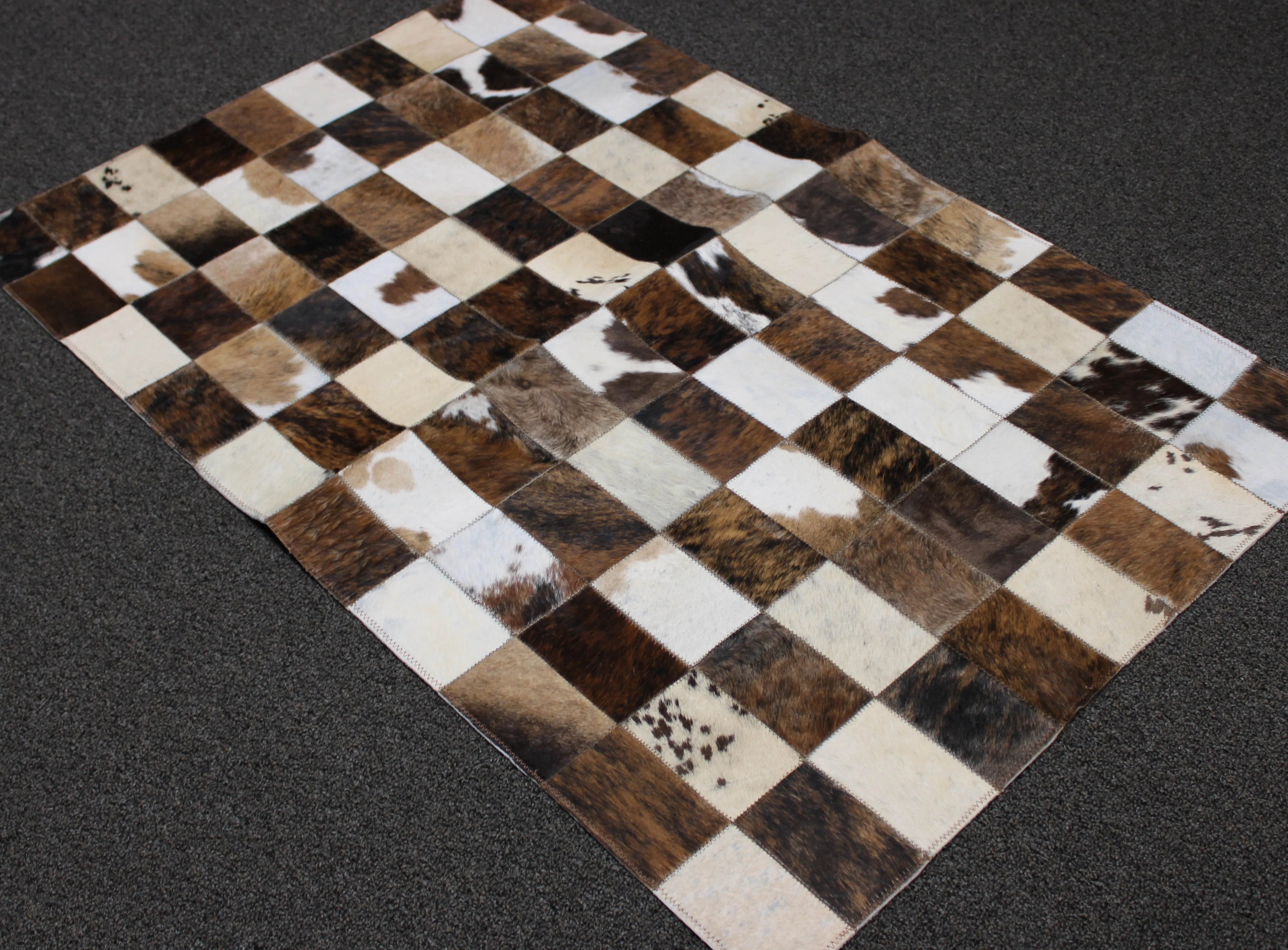 Tricolor Patchwork Cowhide Rug – 48 x 32 inches - 124 x 81 cm | Bedside Cowhide Patchwork Rug