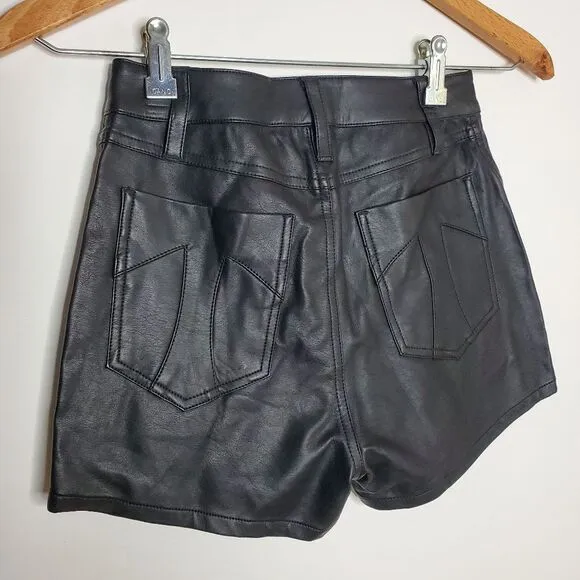 TRIPP NYC Black High Waist Faux Vegan Leather T Logo Pocket Short Size 0 / 24
