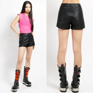 TRIPP NYC Black High Waist Faux Vegan Leather T Logo Pocket Short Size 0 / 24