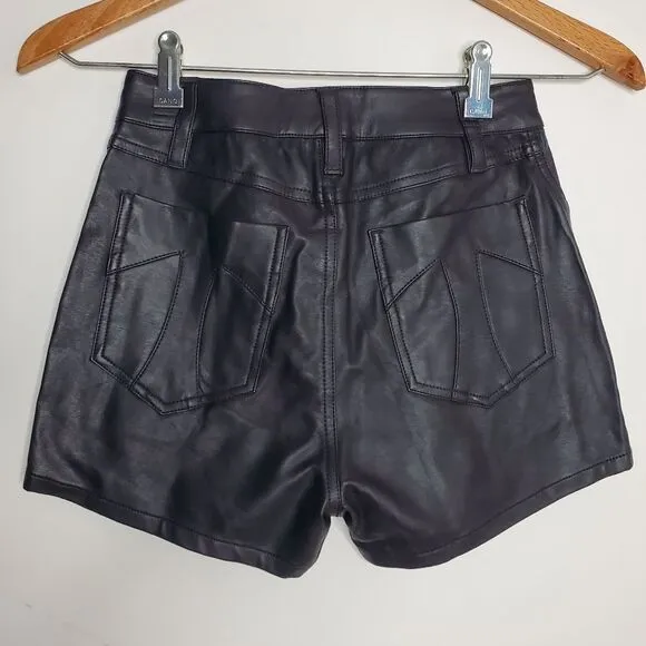 TRIPP NYC Black High Waist Faux Vegan Leather T Logo Pocket Short Size 0 / 24