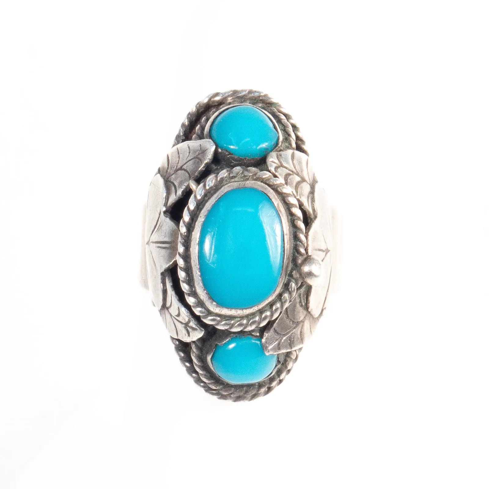 Turquoise Taxco Sterling Silver Compartment Ring