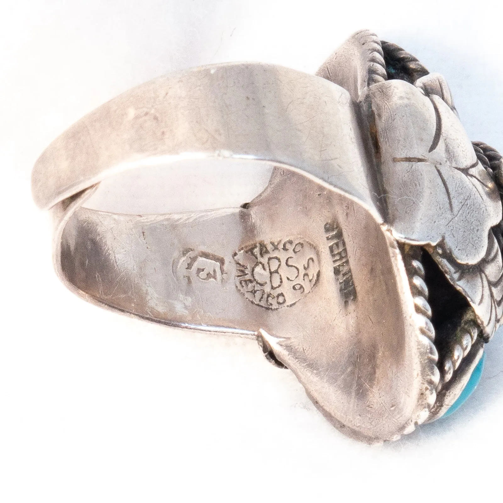 Turquoise Taxco Sterling Silver Compartment Ring