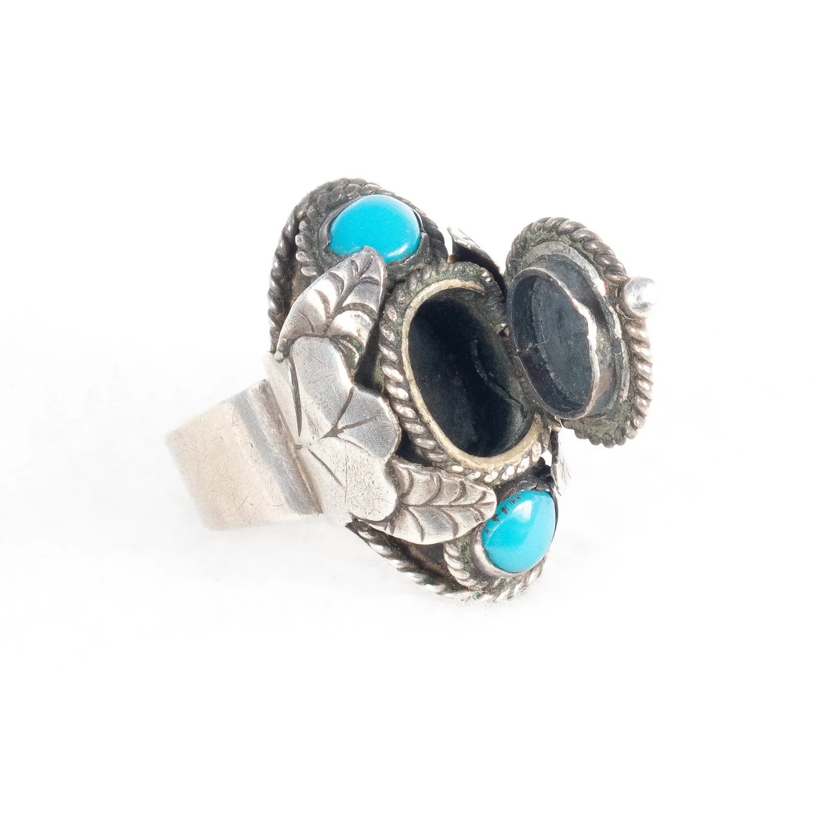 Turquoise Taxco Sterling Silver Compartment Ring