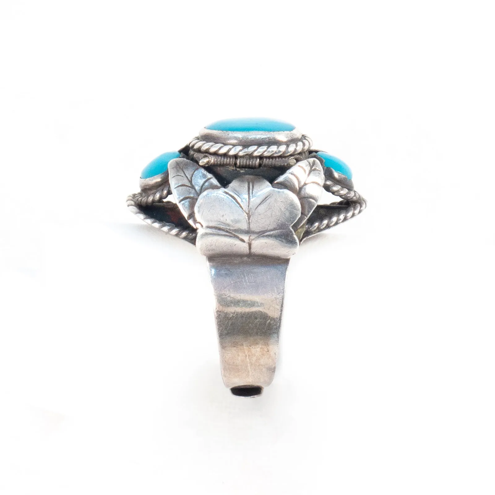 Turquoise Taxco Sterling Silver Compartment Ring