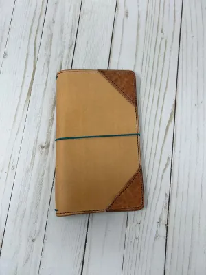 Unique Leather Traveler's Notebook| *Ready to Ship* Natural Tan with Embellished Edges and brown stitching | Journal Cover 8.75" x 10.85"