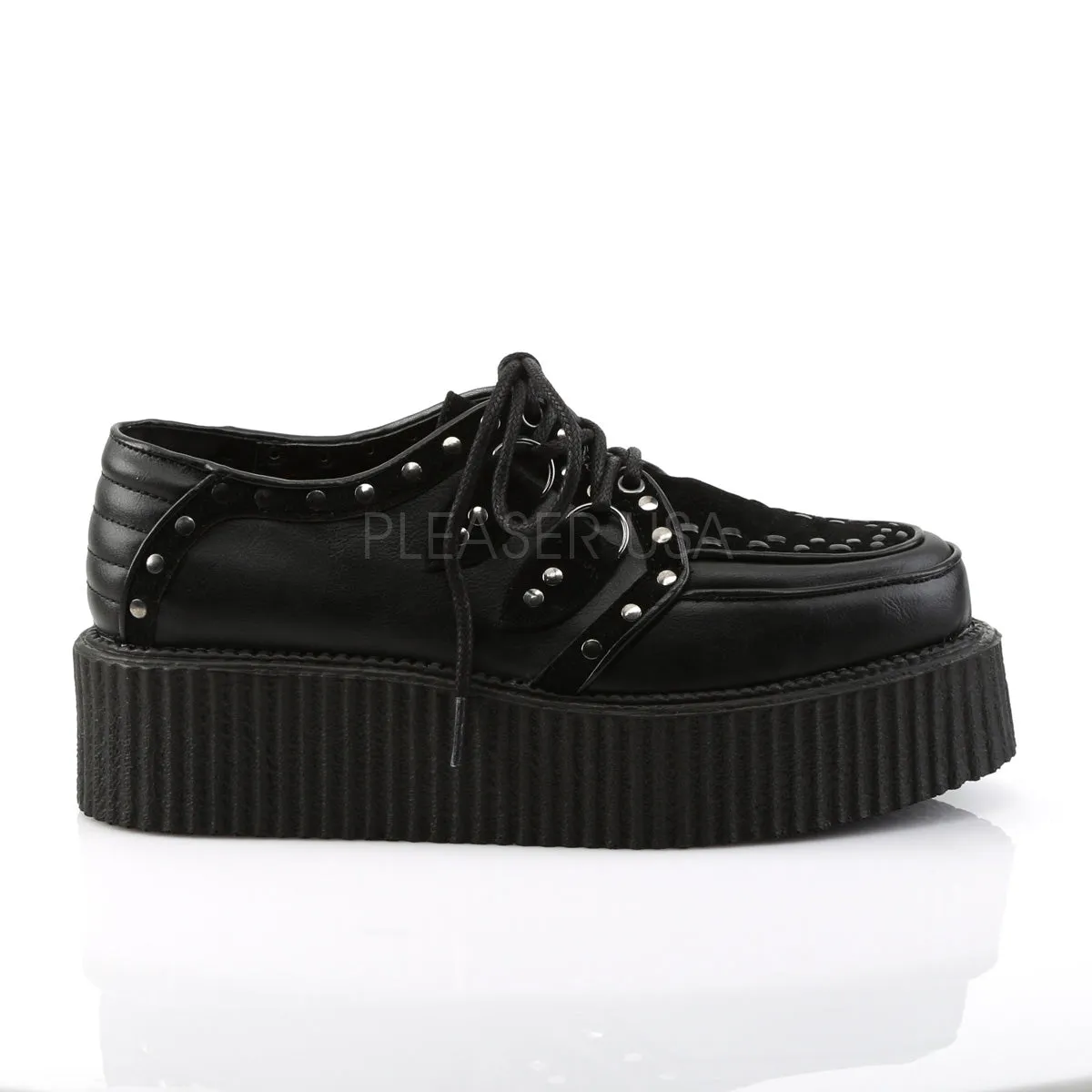 V-CREEPER-535  Black Vegan Leather-Vegan Suede