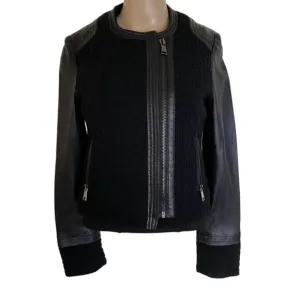 Victoria’s Secret Black Long Sleeve Full Zip Wool Leather Blend Jacket Size XS