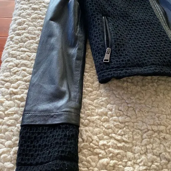 Victoria’s Secret Black Long Sleeve Full Zip Wool Leather Blend Jacket Size XS