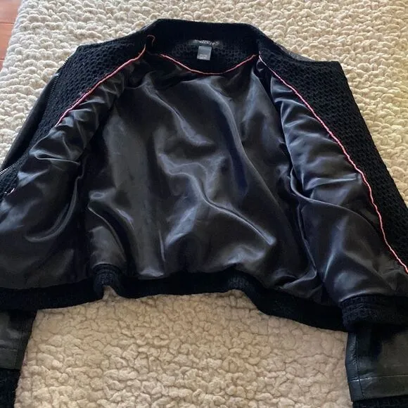 Victoria’s Secret Black Long Sleeve Full Zip Wool Leather Blend Jacket Size XS