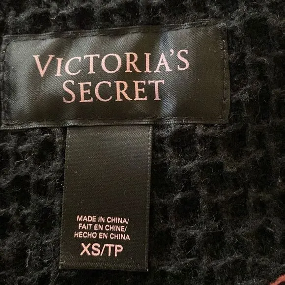 Victoria’s Secret Black Long Sleeve Full Zip Wool Leather Blend Jacket Size XS