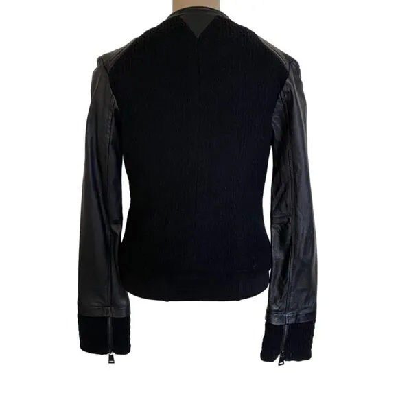 Victoria’s Secret Black Long Sleeve Full Zip Wool Leather Blend Jacket Size XS