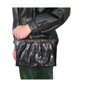 Vintage 80s Black Snake Print Clutch/Shoulder Bag