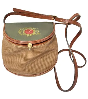 Vintage Bottega Veneta brown and khaki fisherman style shoulder bag with gold embroidery and red motif. No 585 of limited edition. 050409ya