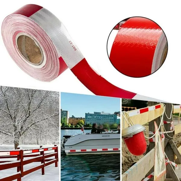 Vroom Warning Tape Reflective 2" Dotted Red-White /Per Yard