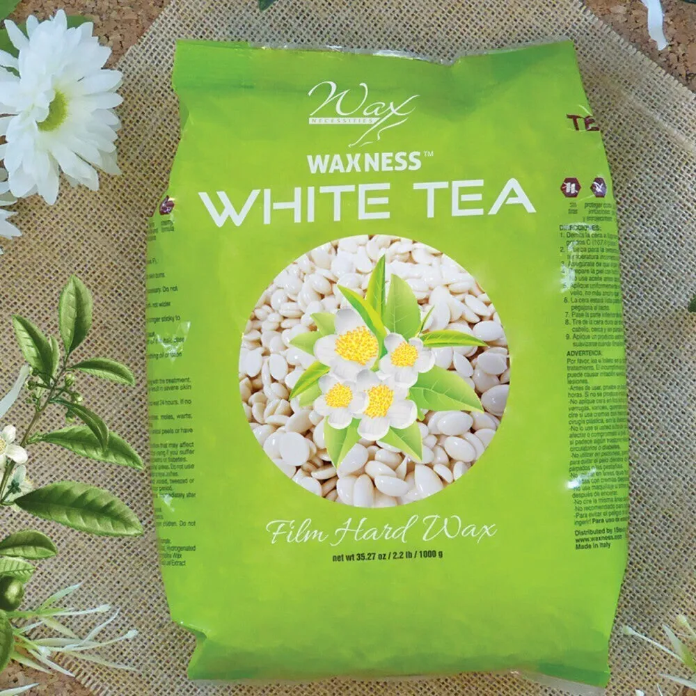 Waxness White Tea Cream Film Hard Wax Beads - Made in Italy / 2.2 lbs. - 35.27 oz. - 1 kg. Each X 4 Bags = 8.8 Lbs