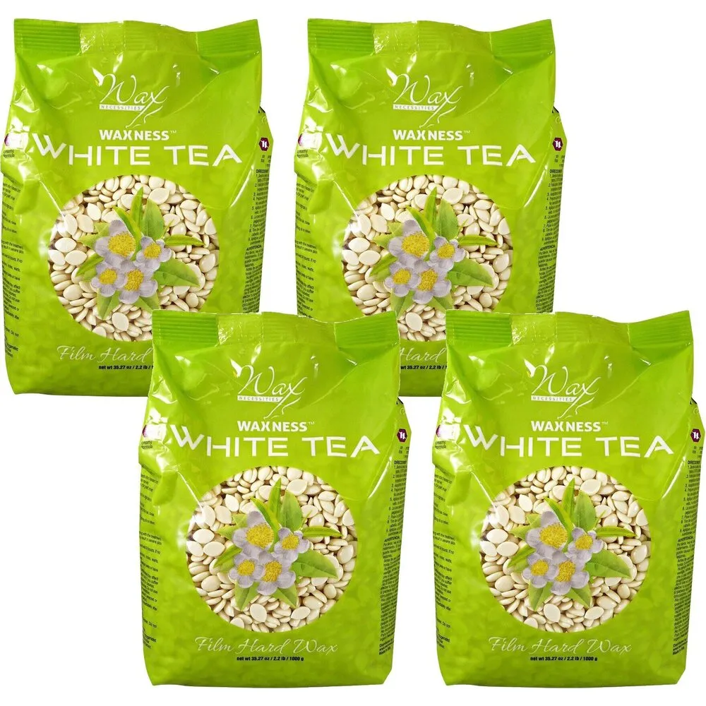 Waxness White Tea Cream Film Hard Wax Beads - Made in Italy / 2.2 lbs. - 35.27 oz. - 1 kg. Each X 4 Bags = 8.8 Lbs