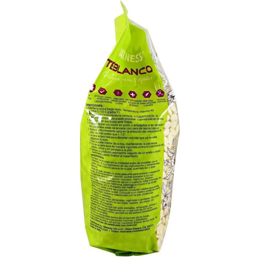 Waxness White Tea Cream Film Hard Wax Beads - Made in Italy / 2.2 lbs. - 35.27 oz. - 1 kg. Each X 4 Bags = 8.8 Lbs