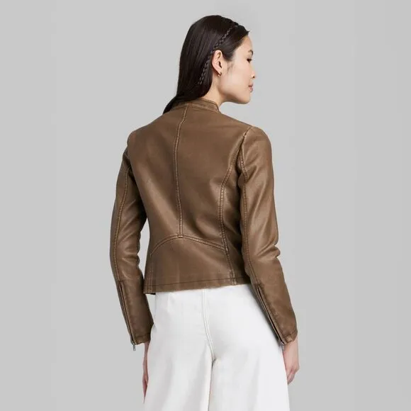 Wild Fable Women's Zip-Up Winter Faux Leather Racing Jacket