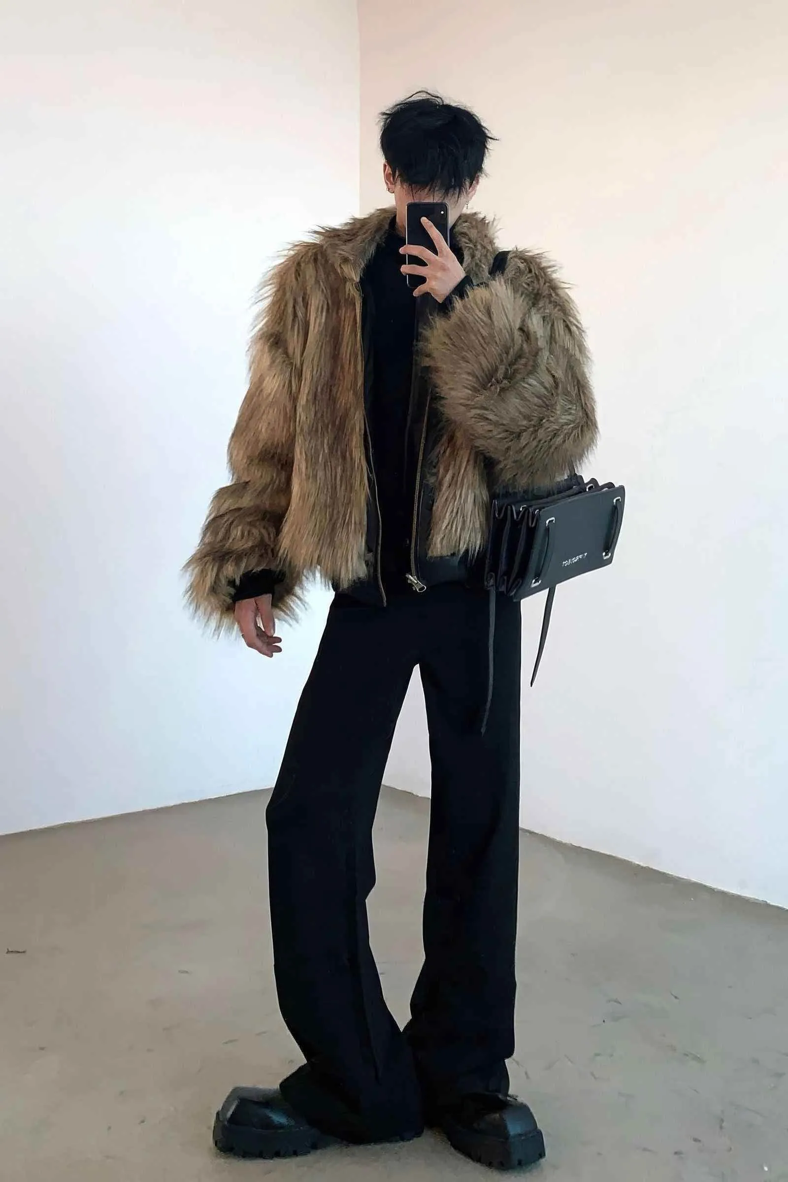 Winter Fashionable PU Leather Jacket for Men with Faux Fur, Reversible Design
