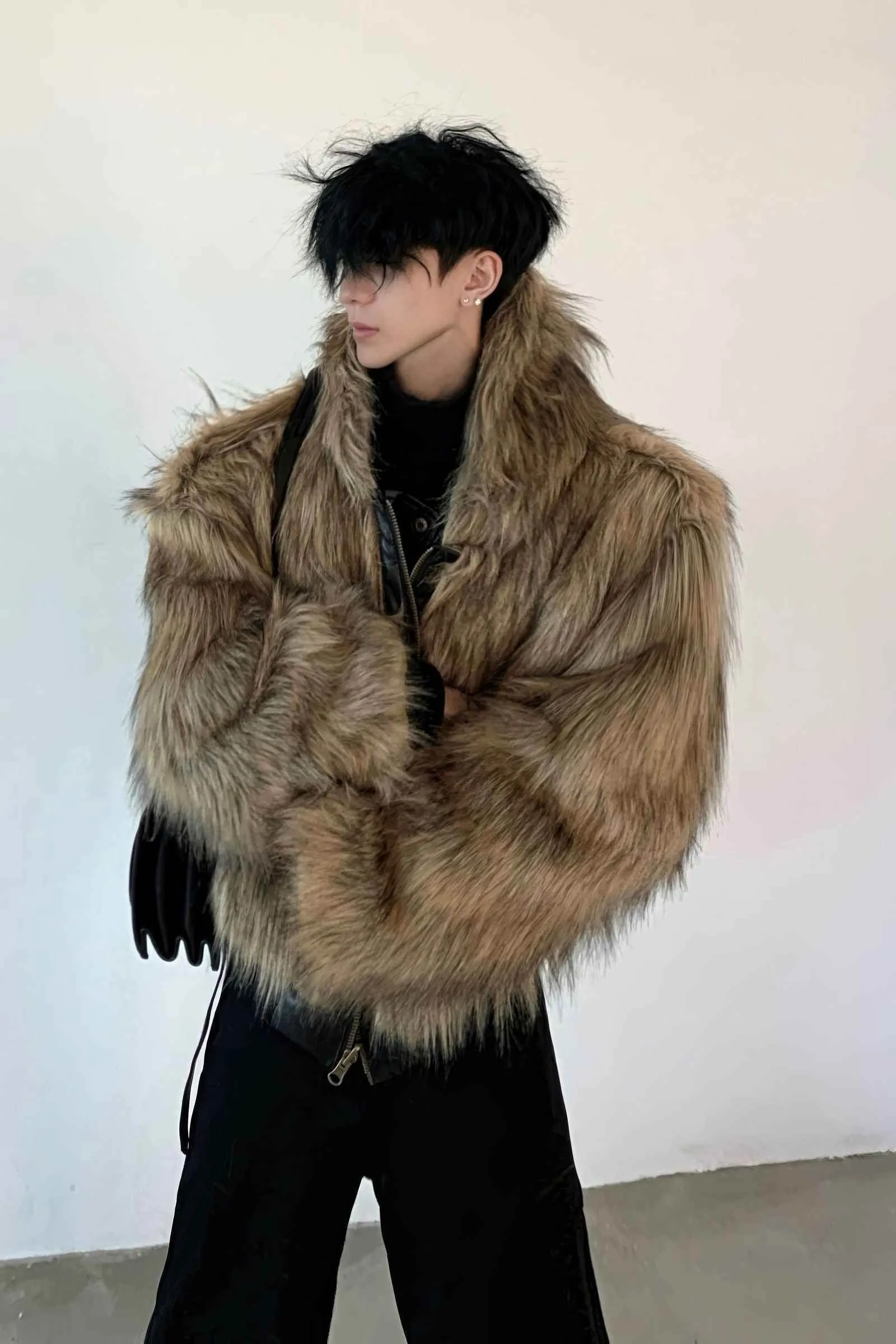 Winter Fashionable PU Leather Jacket for Men with Faux Fur, Reversible Design