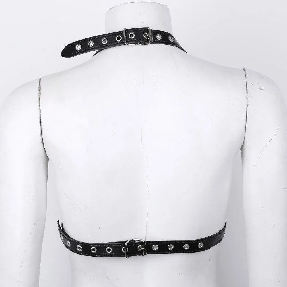 Women Open Cup Adjustable Wetlook Body Harness Bra Belt