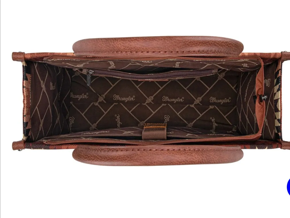 Wrangler Southwestern Pattern Dual Sided Print Concealed Carry Wide Tote - Brown