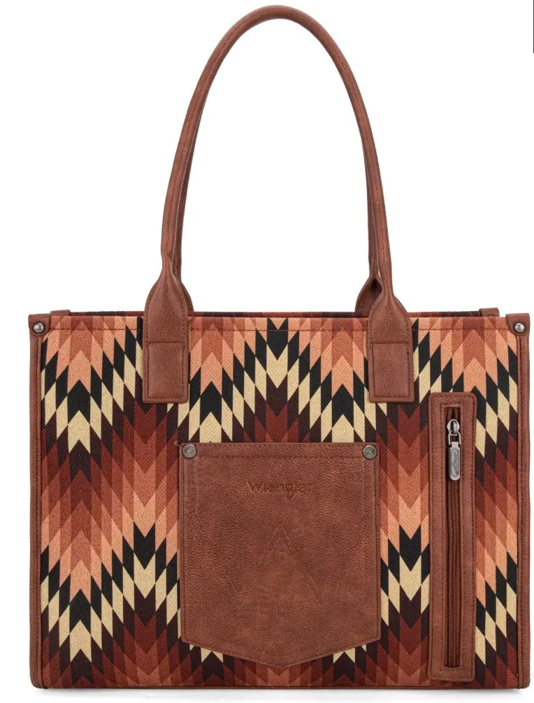 Wrangler Southwestern Pattern Dual Sided Print Concealed Carry Wide Tote - Brown