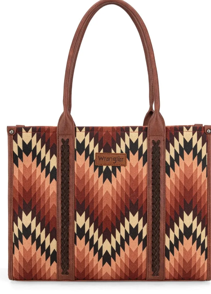 Wrangler Southwestern Pattern Dual Sided Print Concealed Carry Wide Tote - Brown