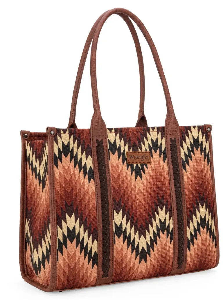 Wrangler Southwestern Pattern Dual Sided Print Concealed Carry Wide Tote - Brown