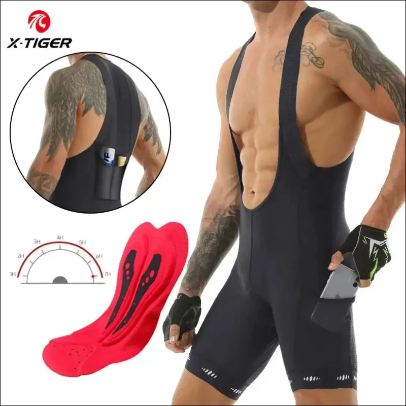 X-tiger men's cycling bib shorts with pocket - upf 50  quick-dry polyester - competitive edition
