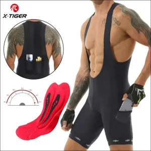 X-tiger men's cycling bib shorts with pocket - upf 50  quick-dry polyester - competitive edition
