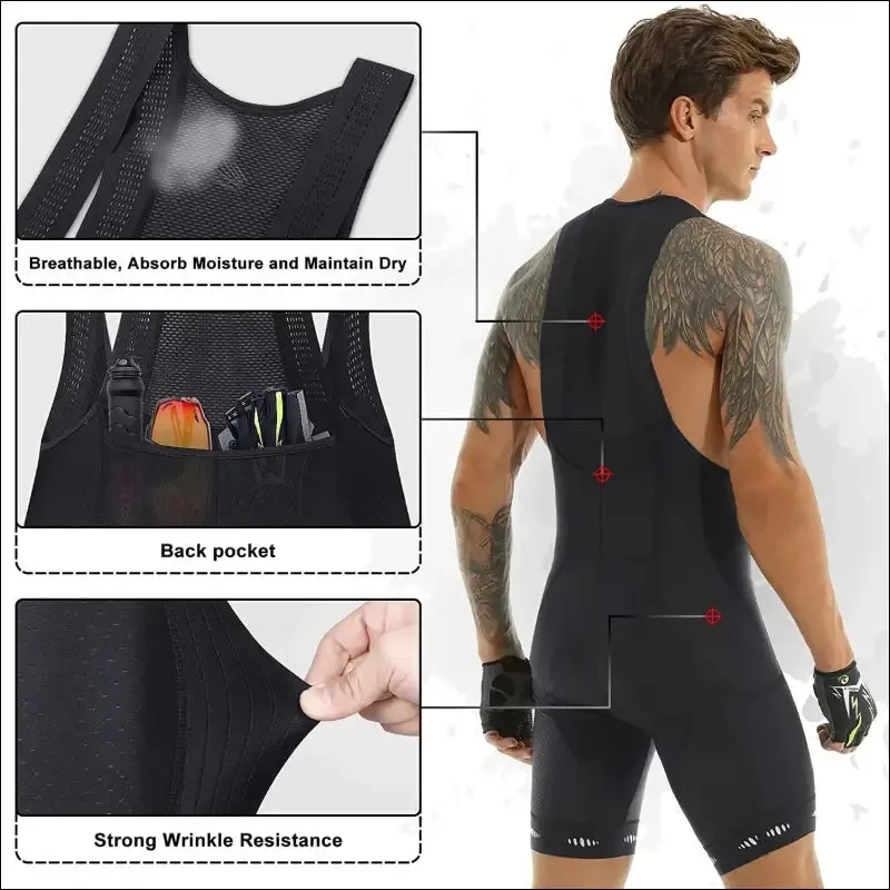 X-tiger men's cycling bib shorts with pocket - upf 50  quick-dry polyester - competitive edition