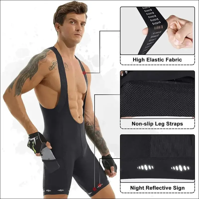 X-tiger men's cycling bib shorts with pocket - upf 50  quick-dry polyester - competitive edition