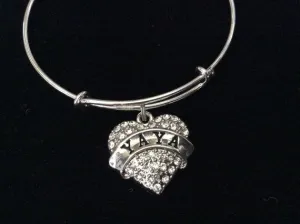 Yaya Silver Crystal Heart Charm Bangle Adjustable Expandable Meaningful Gift Grandmother Gift