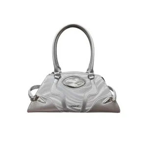 Yerali PU Leather Retro Futuristic Reflective Wave Trapezoid Wide Shape Design Shoulder Bag Handbag