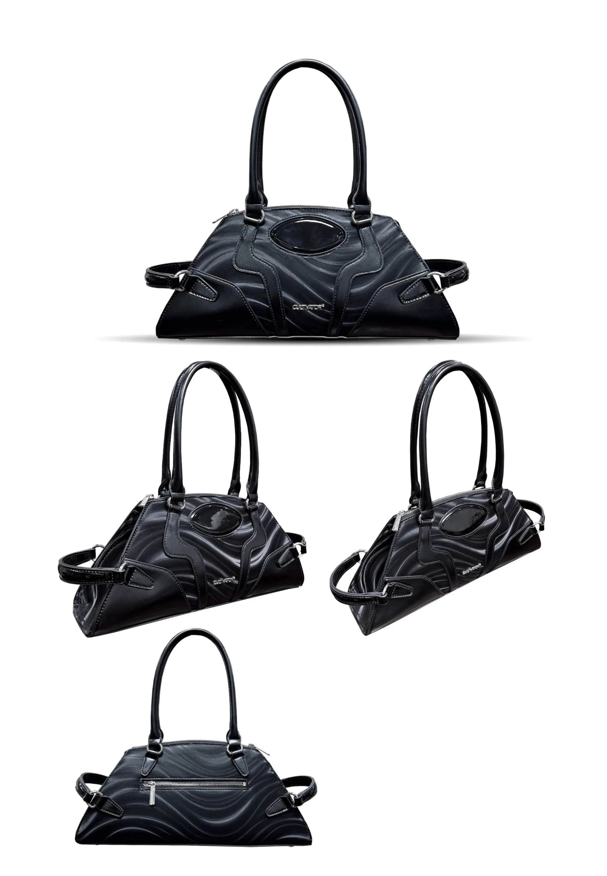 Yerali PU Leather Retro Futuristic Reflective Wave Trapezoid Wide Shape Design Shoulder Bag Handbag