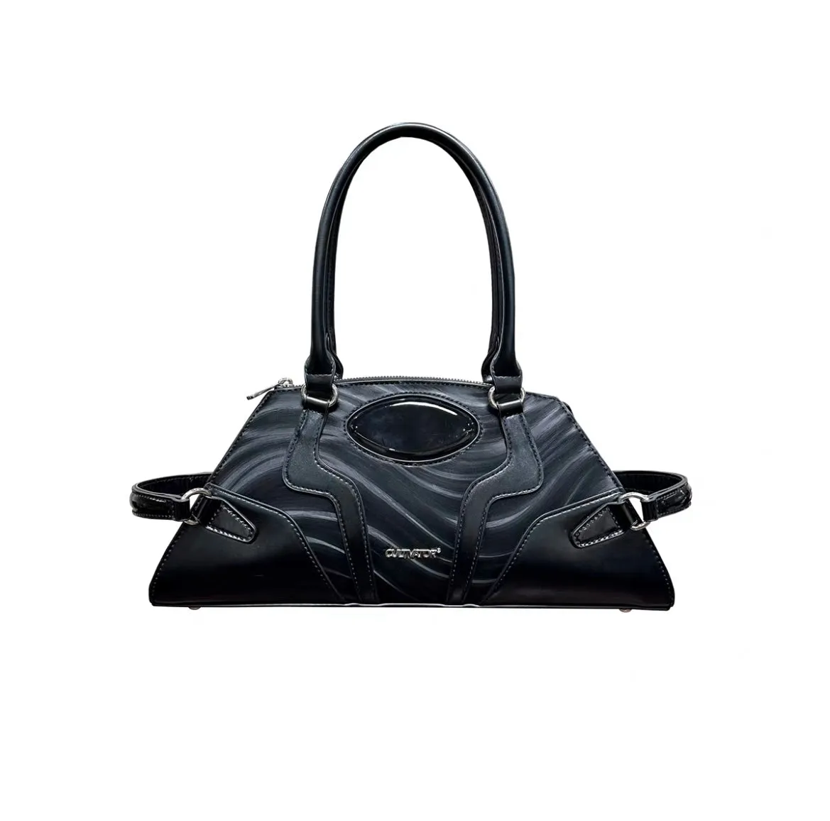 Yerali PU Leather Retro Futuristic Reflective Wave Trapezoid Wide Shape Design Shoulder Bag Handbag