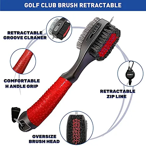 YK Golf Groove Cleaning Tool Set - Microfiber Waffle Pattern Golf Towel | Retractable Club Groove Cleaner Brush | Foldable Divot Tool with Magnetic Ball Marker